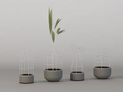 V4 Planter Vases Group for Table Top Decoration 3D model