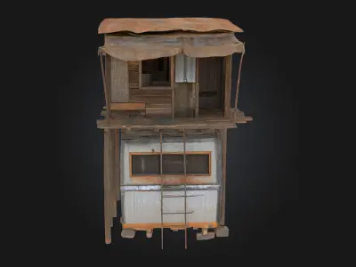 Rustic Cabin on Wheels  Mobile Comfort with Countryside Charm 3D model
