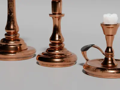 Three Bronze Candlesticks with Mild Aging 3D model