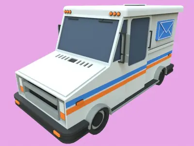 Lowpoly Mail Truck Low-poly 3D model