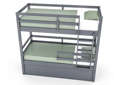 3D modern wooden bunk bed Low-poly 3D model
