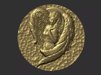 angel gold medallion with 3D print model