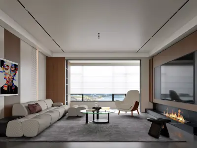 Modern luxury living room and dining room 3D model