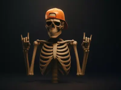 Cool Skeleton with Cap Rock On Skeleton Halloween Decor 3D print model