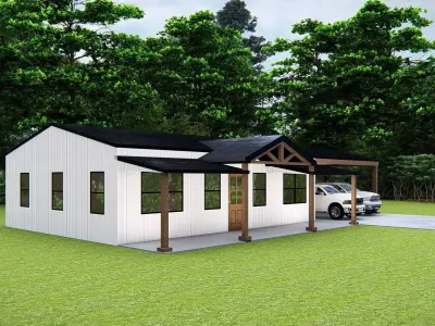 Modern American Farmhouse Exterior 3D Model Rustic Minimalist 3D model