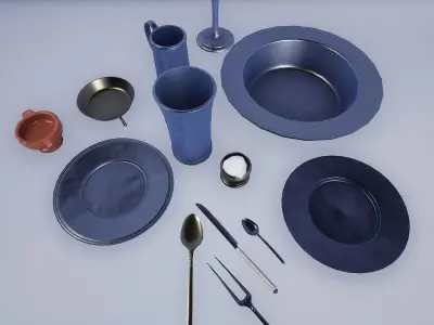 17th Century Pewter Tableware Low-poly 3D model