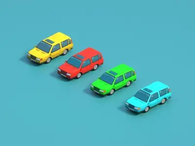 12 car Low-poly pack and 39-textures Low-poly 3D model