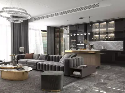 Living Room and Kitchen Scene 3D model