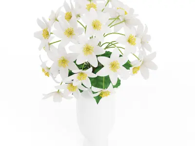 White Flowers in Tall Vase 3D model