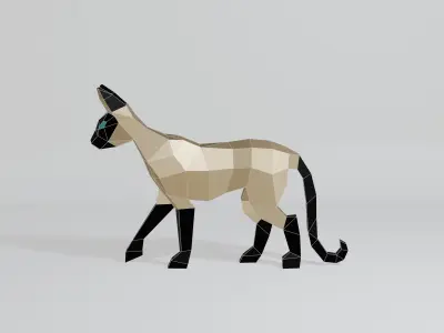 Polygonal Siamese Cat Low-poly 3D model