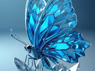 Crystal Blue Butterfly Gemstone Sculpture Wings Perched Diamond Low-poly 3D model