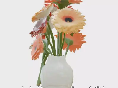 Colorful Blossom Vase model pack with Realistic Gerbera Flowers Low-poly 3D model