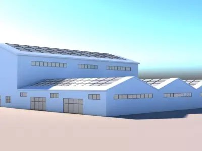 Warehouse building with solar panels 3D model