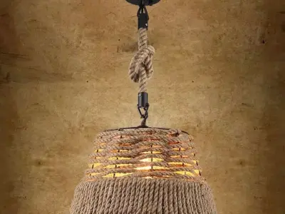 Lampshade pendant light with rope hanging from it Free 3D model