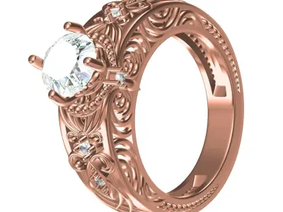 Single Round Diamond Filigree Art Deco Ring 3D print model