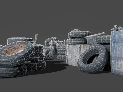 Shanty tire stacks Low-poly 3D model