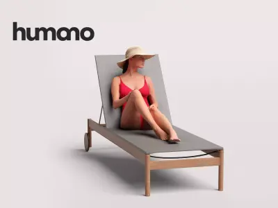 Humano Woman in swimsuit hat sitting sunbed pool-2511-050-7489 3D model