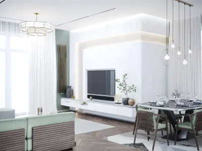 Kitchen and Lounge Classic Mint 2017 3D Scene 3D model