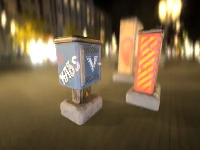 Sci-fi cyberpunk city street electrical boxes Low-poly 3D model