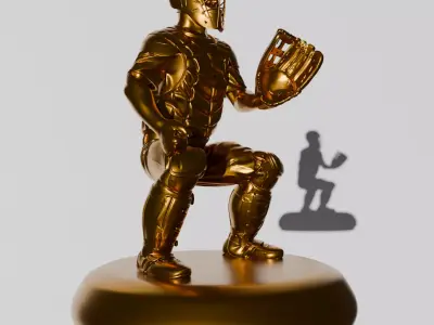 Baseball Player  Catcher in Defensive Stance  Print Ready 3D  3D print model