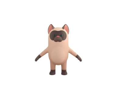 Rigged Siamese Cat Character 3D model
