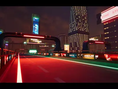 Cyberpunk High-Speed Track Unreal Environment Low-poly 3D model