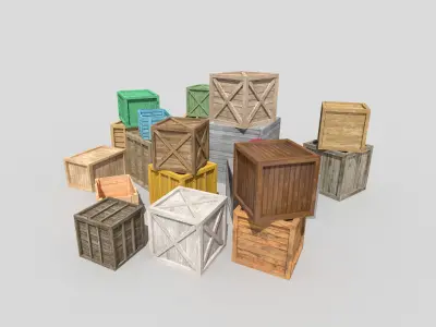 huge wooden crates pack Low-poly 3D model