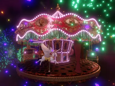 animals merry-go-round ride in fireworks  3D model  Low-poly 3D model