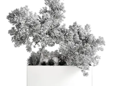 concrete box plants on stand  set outdoor plant  3D model