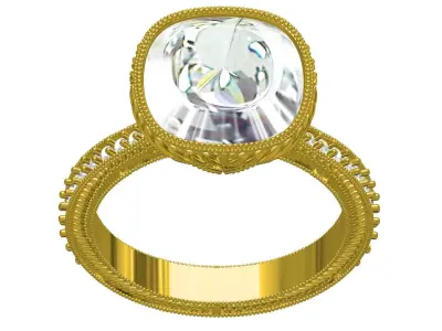 Cushion Cut Single Diamond Art Deco Ring 3D print model