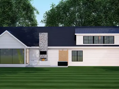 Modern American Ranch Farmhouse 3D ModeL Single-Story  Home 3D model