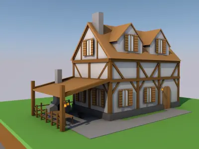 Low-Poly House Blacksmith Free low-poly 3D model