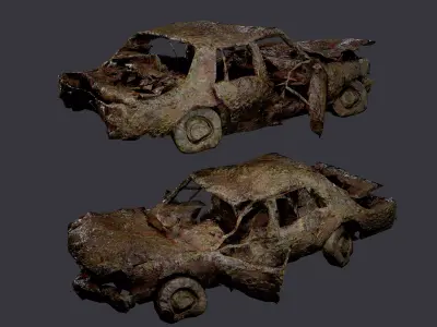 Apocalyptic Damaged Destroyed Vehicle Car Game Ready 19 Low-poly 3D model