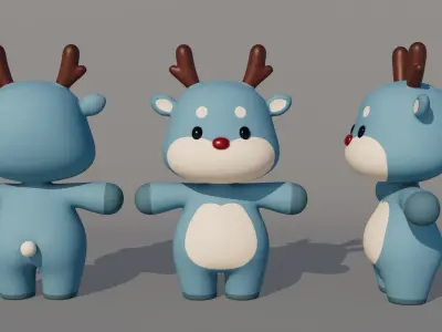 Rigged Cartoon Deer Low-poly 3D model