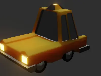 Low Poly Taxi car with lights Low-poly 3D model