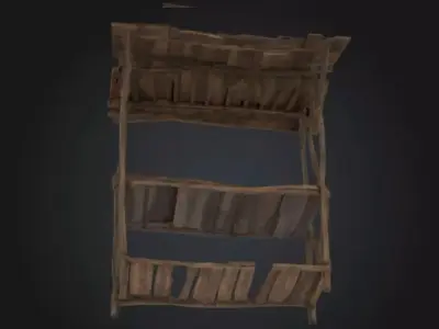 Wooden Market Stall Full Model STL OBJ 3D model