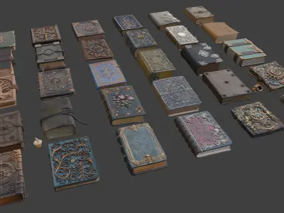 Medieval Fantasy Books Pack 30 AI Pieces 3D model