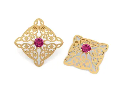 Red diamond Mural Stud Earrings 3D print model