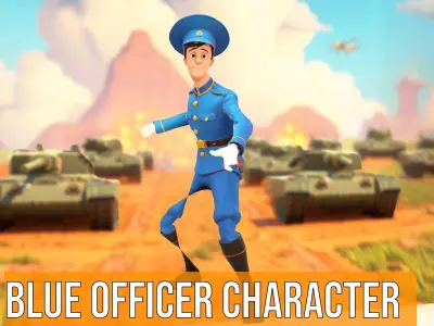 Blue Officer Character model pack Low-poly 3D model