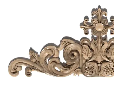 Cartouche-034 ornate wood carvings - 3D model