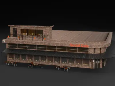 3D Cafe Building Low-poly 3D model