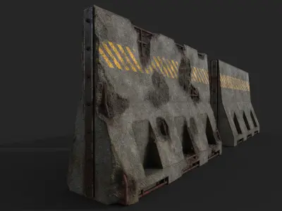Concrete Barrier - Destroyed and New Low-poly 3D model