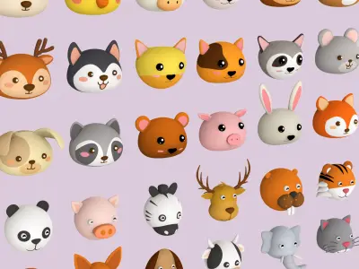 Animal Head Pack 001 Low-poly 3D model