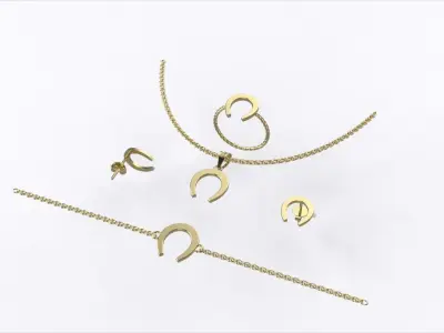 Lucky Horseshoe Gold Jewelry Set018 Bracelet Earrings Ring 3D print model