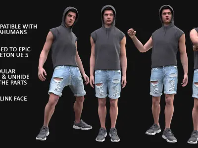 Man - Summer Outfit 12 - Modular - Rigged Low-poly 3D model