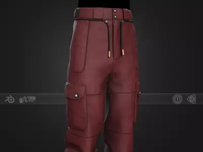Red Snowboard Pants Style 2  Low-poly 3D model