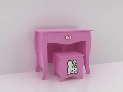 hello kitty kids wooden decor chair and hair make up Free 3D model