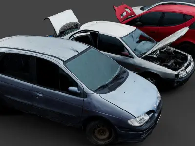 cars abandoned derelict wrecks 4types photogrammetry Low-poly 3D model