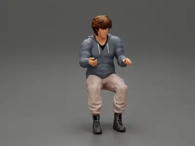 Man sitting on driver seat in car 3D print model