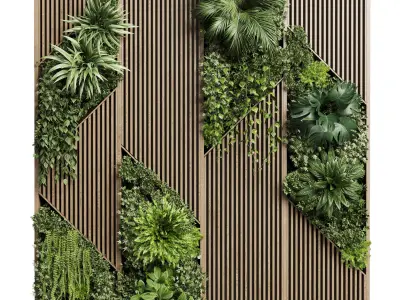 Vertical Wall Garden With Wooden frame Low-poly 3D model